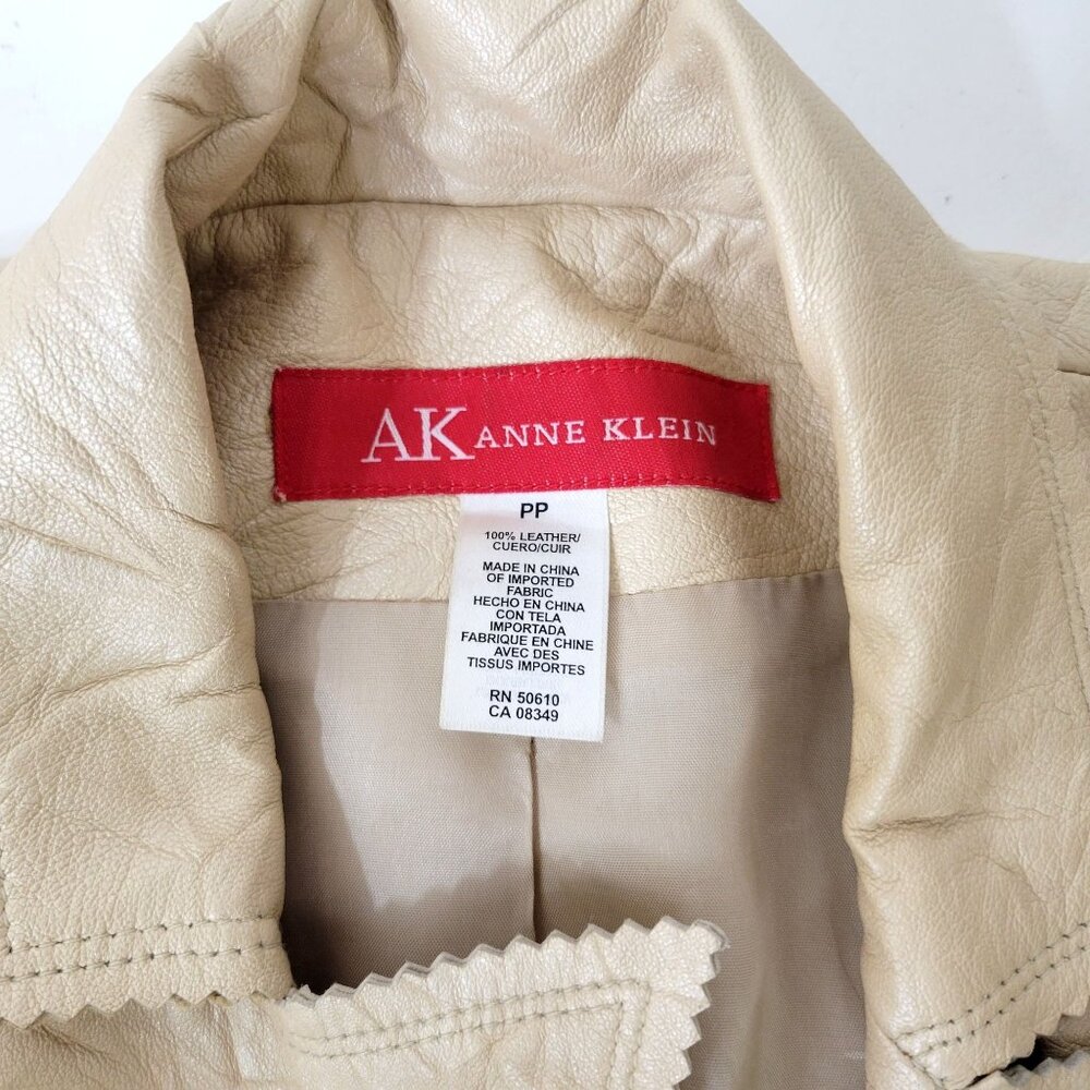 Anne Klein Champagne Leather Pinked Edge Short Jacket - Picture 3 of 5